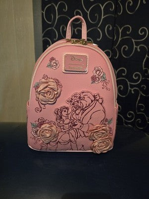 Disney Loungefly Beauty and The Beast Pink Roses Mini Backpack New with Tags