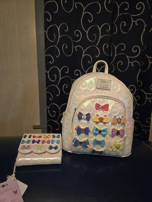 DISNEY PRINCESS BOWS HARD TAG LOUNGEFLY MINI BACKPACK WITH WALLET NWT